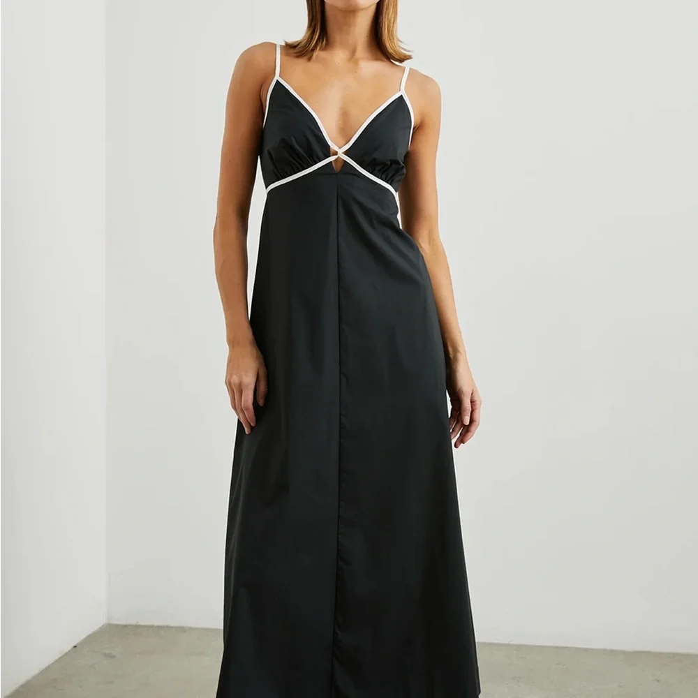 Rails Jessa Cutout Maxi Dress Adjustable Straps Contrast Trim Black White M NWT - Picture 4 of 11